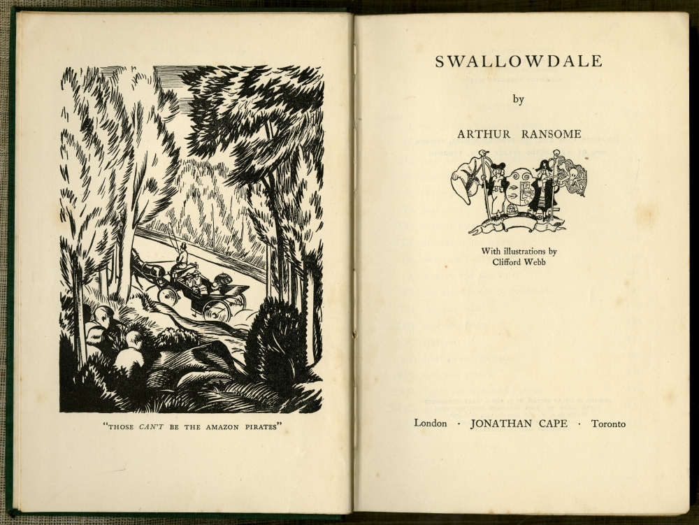 『ツバメの谷（SWALLOWDALE）』（Jonathan Cape、初版　1931年10月、写真は1933年の第4刷）の口絵と扉