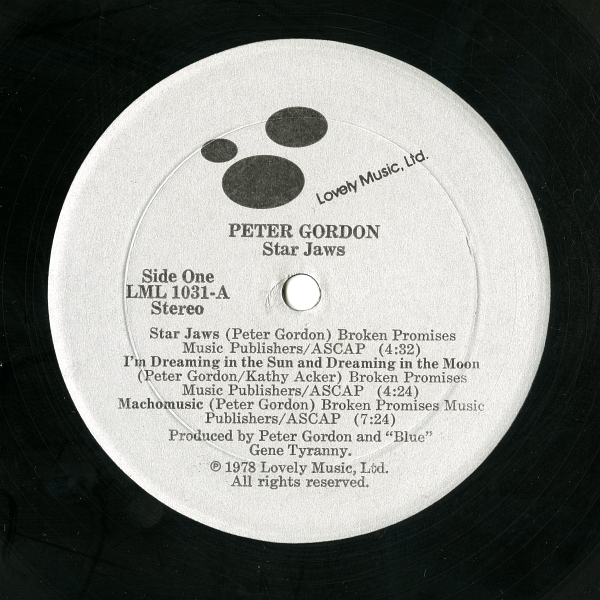 Peter Gordon『Star Jaws』（1978年、Lovely Music, Ltd.、LML 1031）Side Oneラベル