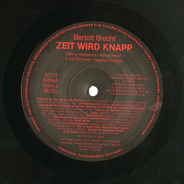 Heiner Goebbels & Alfred Harth『Bertolt Brecht: Zeit Wird Knapp』Seite 2 ラベル