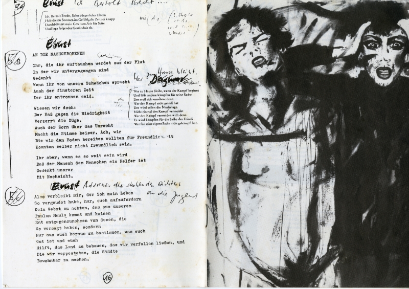 Heiner Goebbels & Alfred Harth『Bertolt Brecht: Zeit Wird Knapp』の16ページのブレヒト詩ブックレット