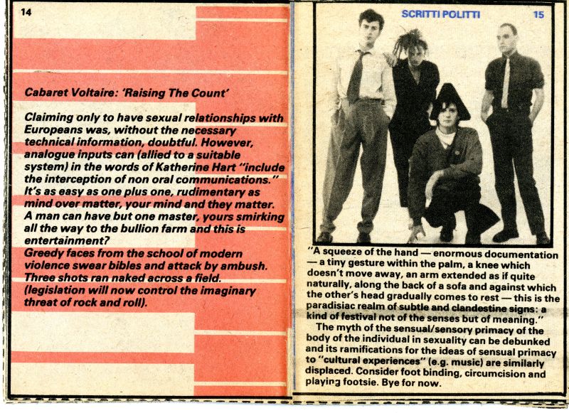 「NME/ROUGH TRADE C81 OWNER’S MANUAL」のScritti Politti