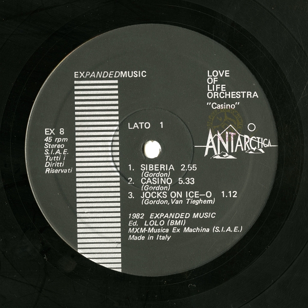 Love Of Life Orchestra『Casino』（1982年、ANTARCTICA、Expanded Music、EX 8 Y）LATO 1ラベル