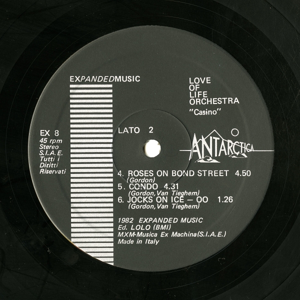 Love Of Life Orchestra『Casino』（1982年、ANTARCTICA、Expanded Music、EX 8 Y）LATO 2ラベル