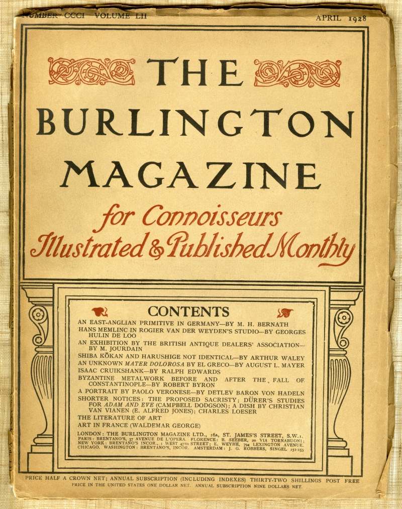 『Burlington Magazine（バーリントン・マガジン）』の1928年4月号