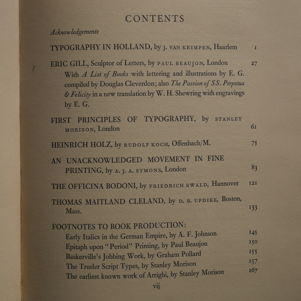 エリック・ギル旧蔵『FLEURON』第7号の目次の一部