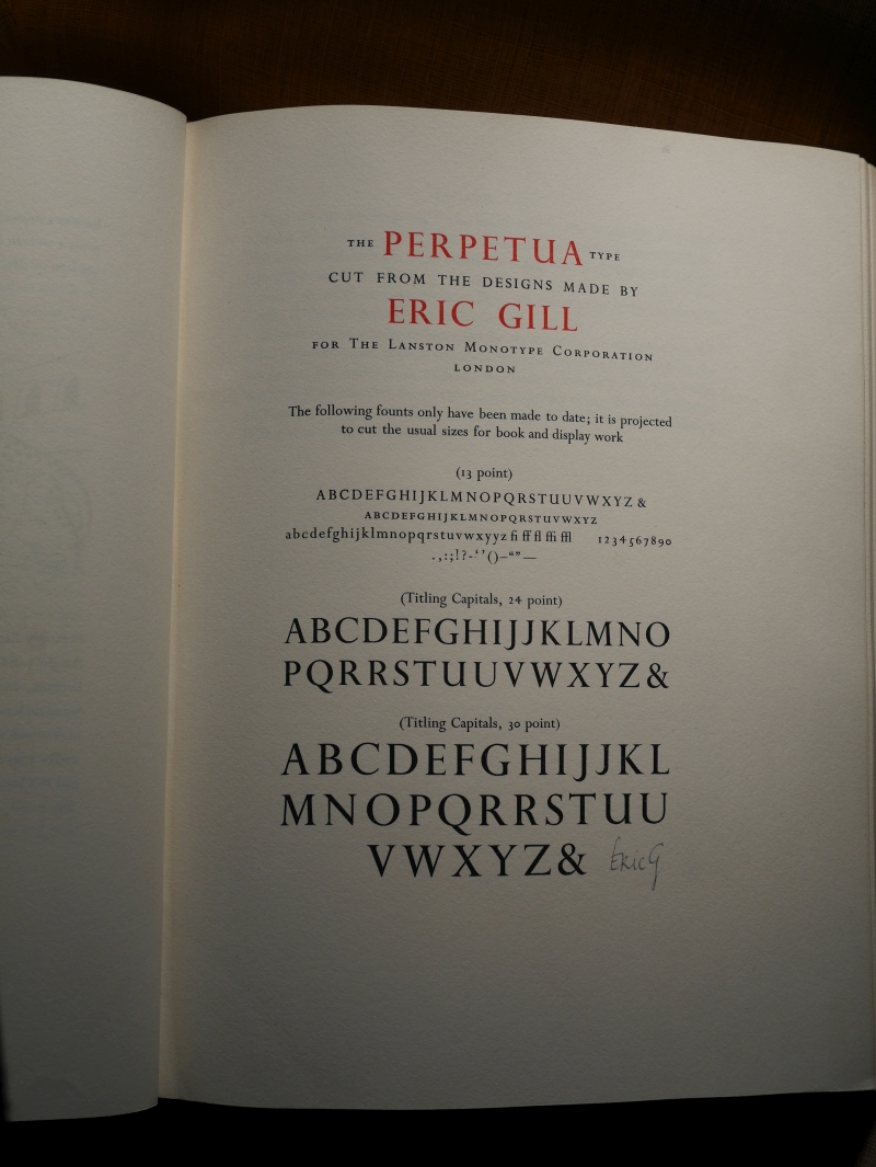 エリック・ギル旧蔵『FLEURON』第7号のエリック・ギル特集ページから新書体「PERPETUA」見本01