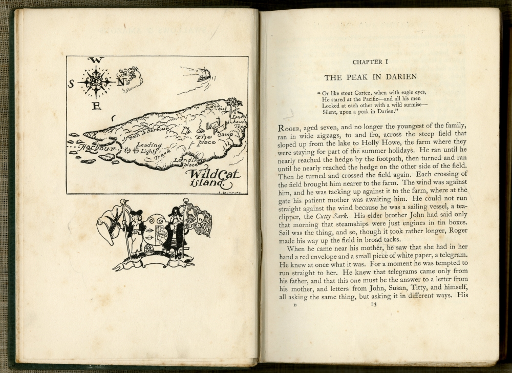 『ツバメ号とアマゾン号（SWALLOWS & AMAZONS）』（1932年12月の新装画版第3刷、Jonathan Cape）に残されたスティーヴン・スパリャー