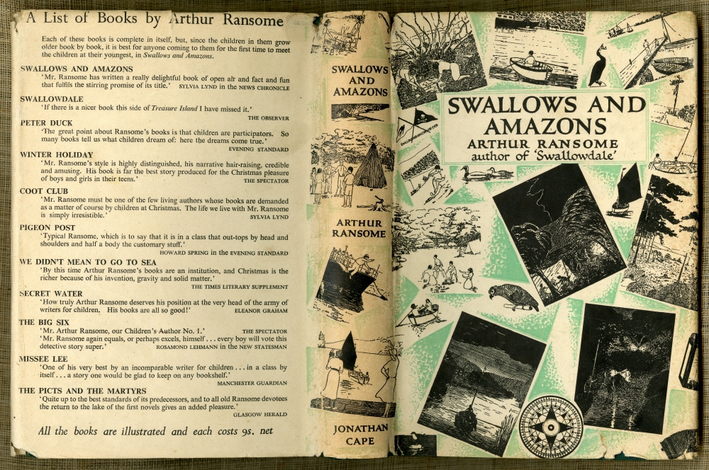 『ツバメ号とアマゾン号（SWALLOWS & AMAZONS）』1938年のランサムによる挿絵版（写真は1947年第25刷のもの） のダストラッパー