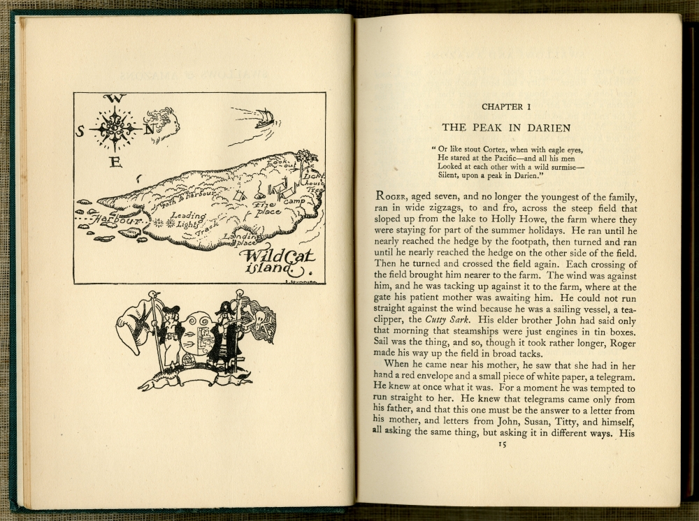 『ツバメ号とアマゾン号（SWALLOWS & AMAZONS）』1938年のランサムによる挿絵版（写真は1947年第25刷のもの）に残ったスパリャー