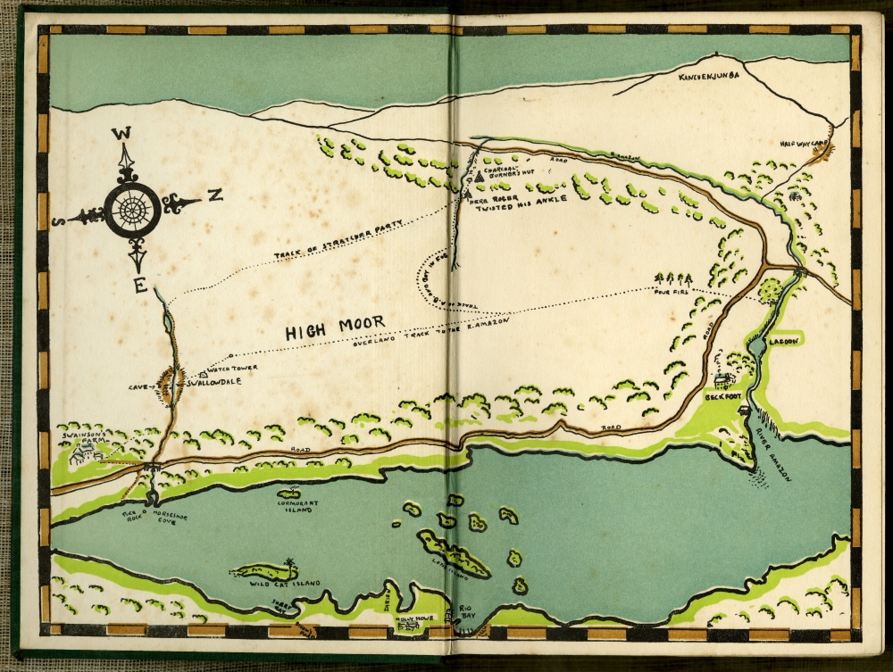 『ツバメの谷（SWALLOWDALE）』（Jonathan Cape、初版　1931年10月、写真は1933年の第4刷）の見返しの地図