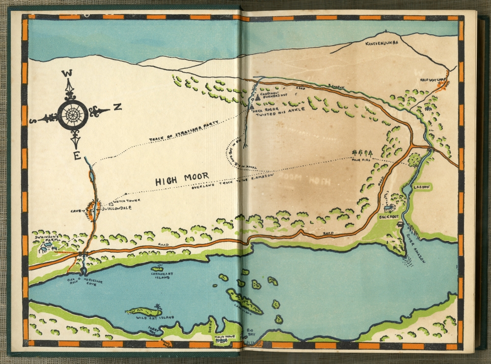 『ツバメの谷（SWALLOWDALE）』（1938年6月第8刷以降のランサム挿絵版）の見返しの地図