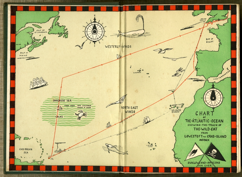 『ヤマネコ号の冒険（PETER DUCK）』（Jonathan Cape、初版1932年10月）の見返しの地図