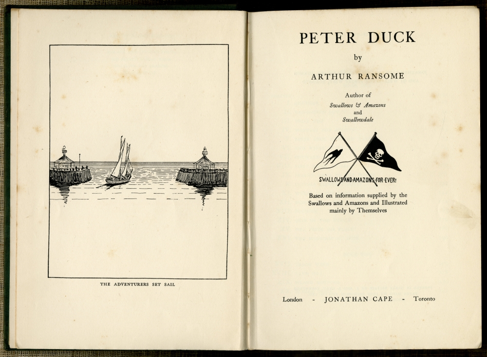『ヤマネコ号の冒険（PETER DUCK）』（Jonathan Cape、初版1932年10月）の口絵と扉