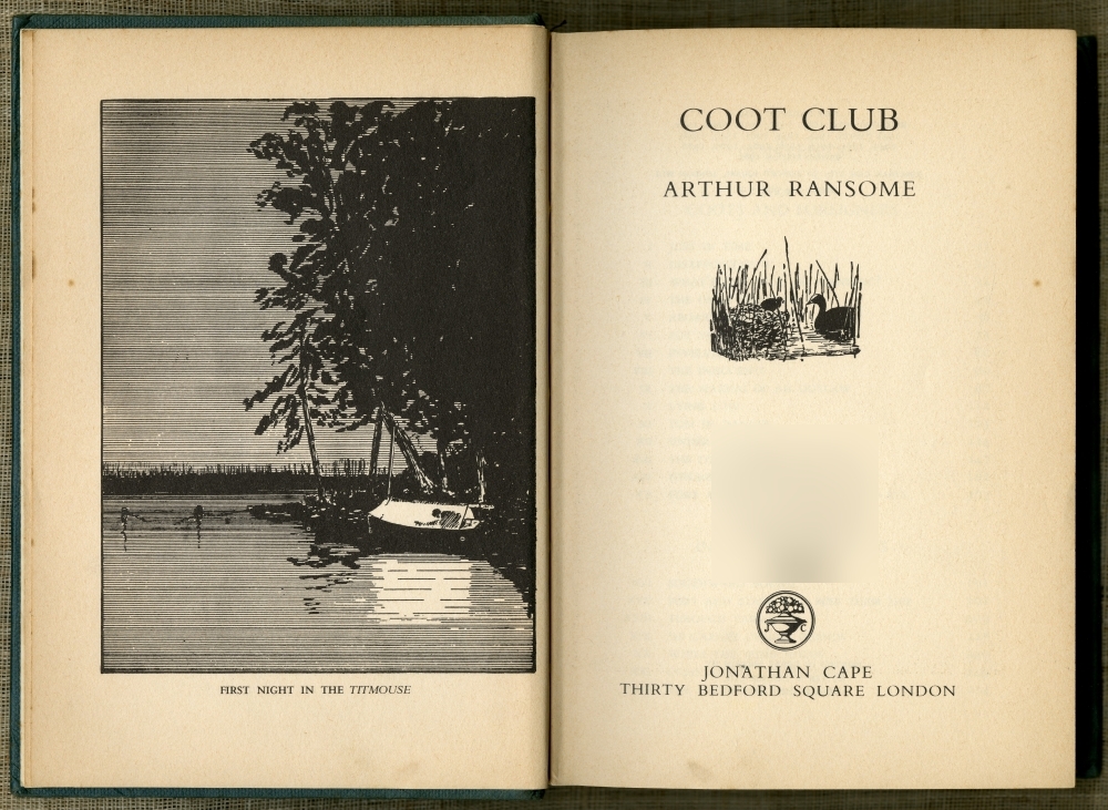 『オオバンクラブの無法者（COOT CLUB）』（Jonathan Cape、初版1934年11月）の口絵と扉