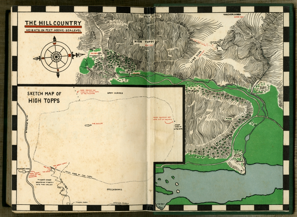 『ツバメ号の伝書バト（PIGEON POST）』（Jonathan Cape、初版1936年11月）の見返しの地図