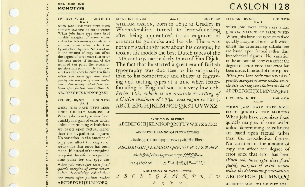 1970年ごろのMonotype社活字見本帳からカズロン（Caslon）