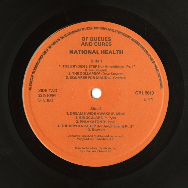National Health『Of Queues And Cures』（1978年、Charly Records）ラベル　Side Two