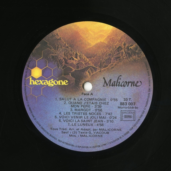 Malicorne『Almanach』（1976年、hexagone）ラベル Face A
