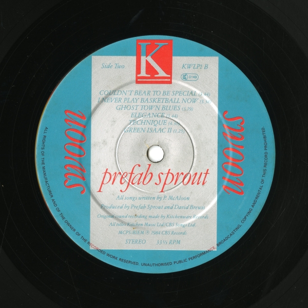 Prefab Sproutの『swoon』（1984年、Kitchenware Records）ラベル　Side Two