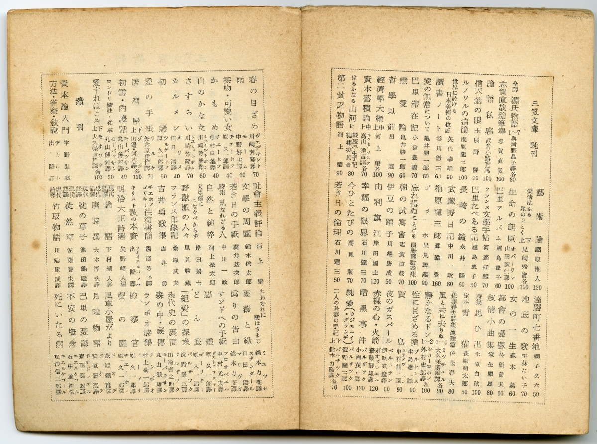 野田宇太郎『パンの會』（1952年、三笠文庫）巻末の文庫の書目01