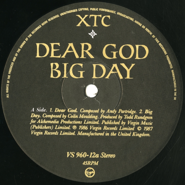 xtcの「DEAR GOD」ラベル