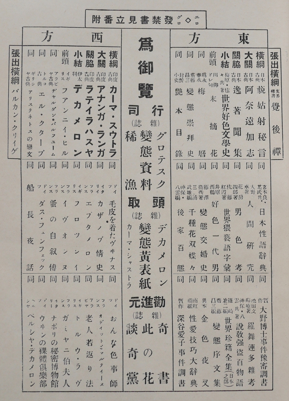 『談奇党』第3号に掲載された「エロ◇グロ發禁書見立番附」