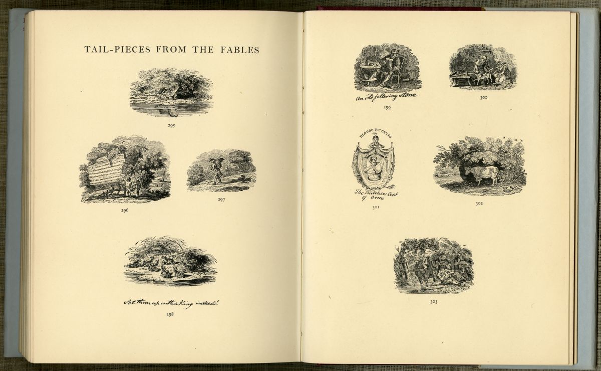 『トマス・ビュイックの木口木版画』「TAIL-PIECES FROM THE FABLES」のページから