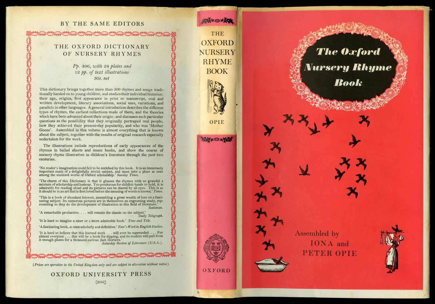 1955年のアイオナ＆ピーター・オピー編『オックスフォード版ナーサリーライムの本』ダストラッパー