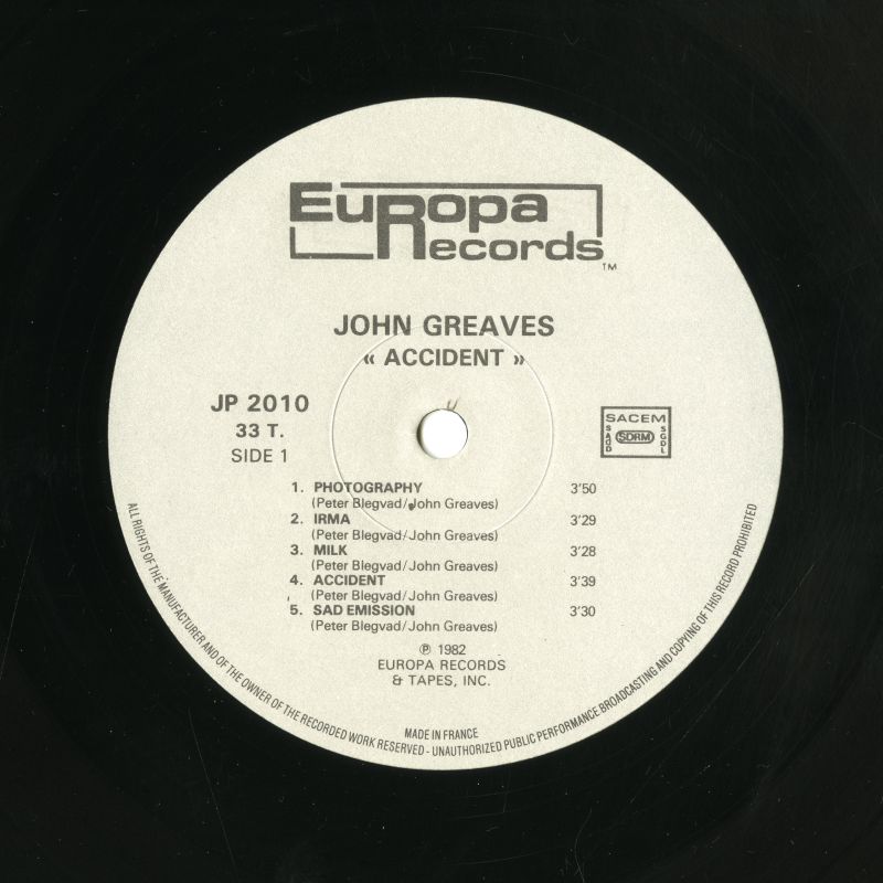 John Greaves『Accident』（1982年、Europa Records）ラベル01