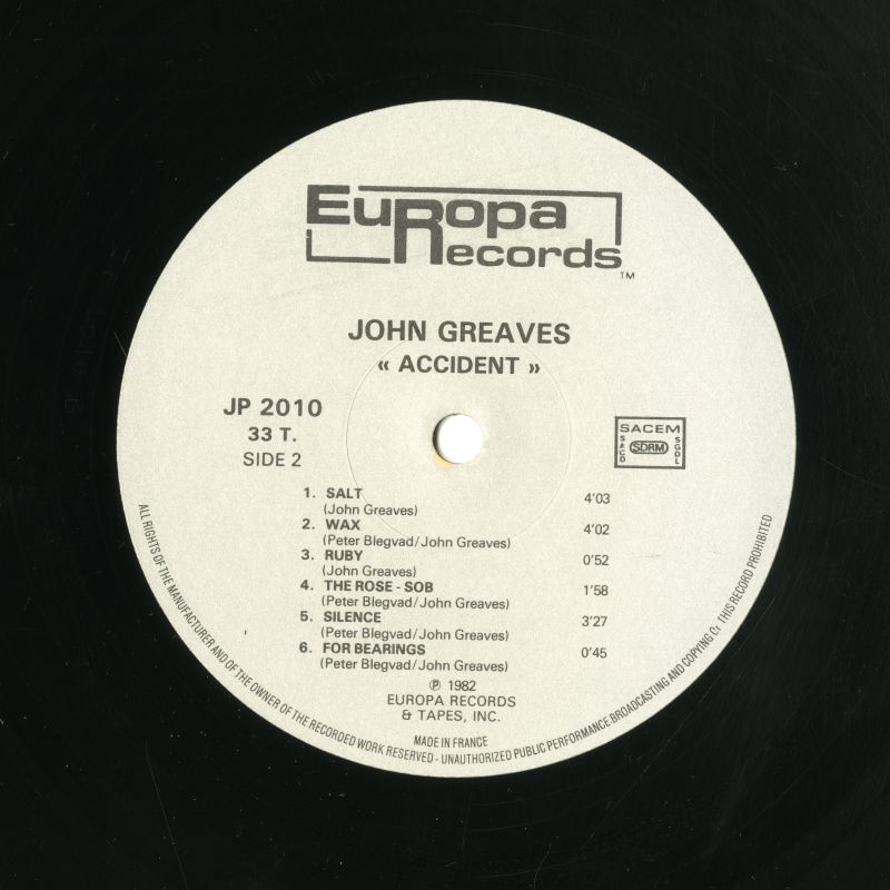 John Greaves『Accident』（1982年、Europa Records）ラベル02