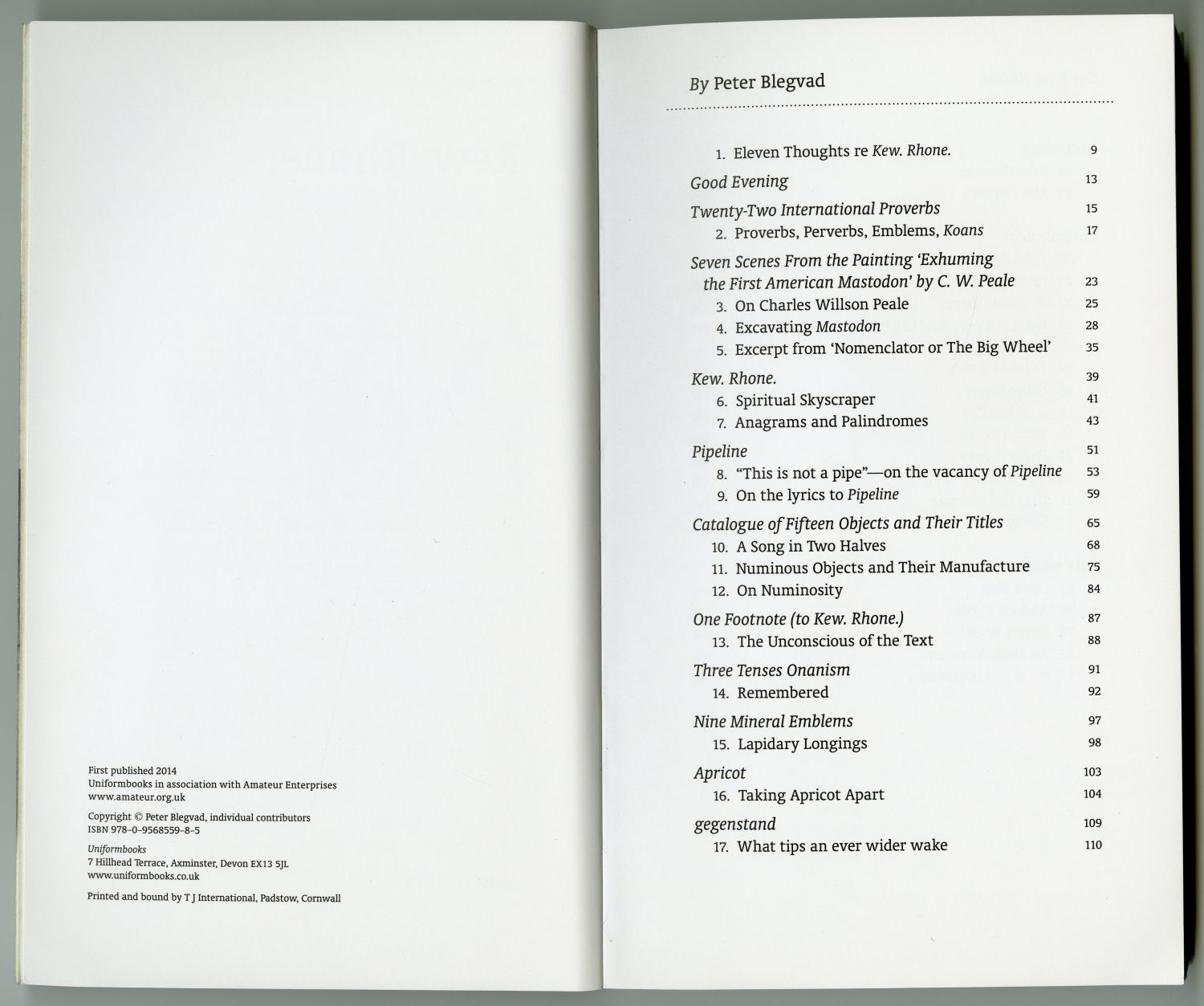 『キュー・ローン（Kew. Rhone.）』（2014年、uniformbooks）目次01