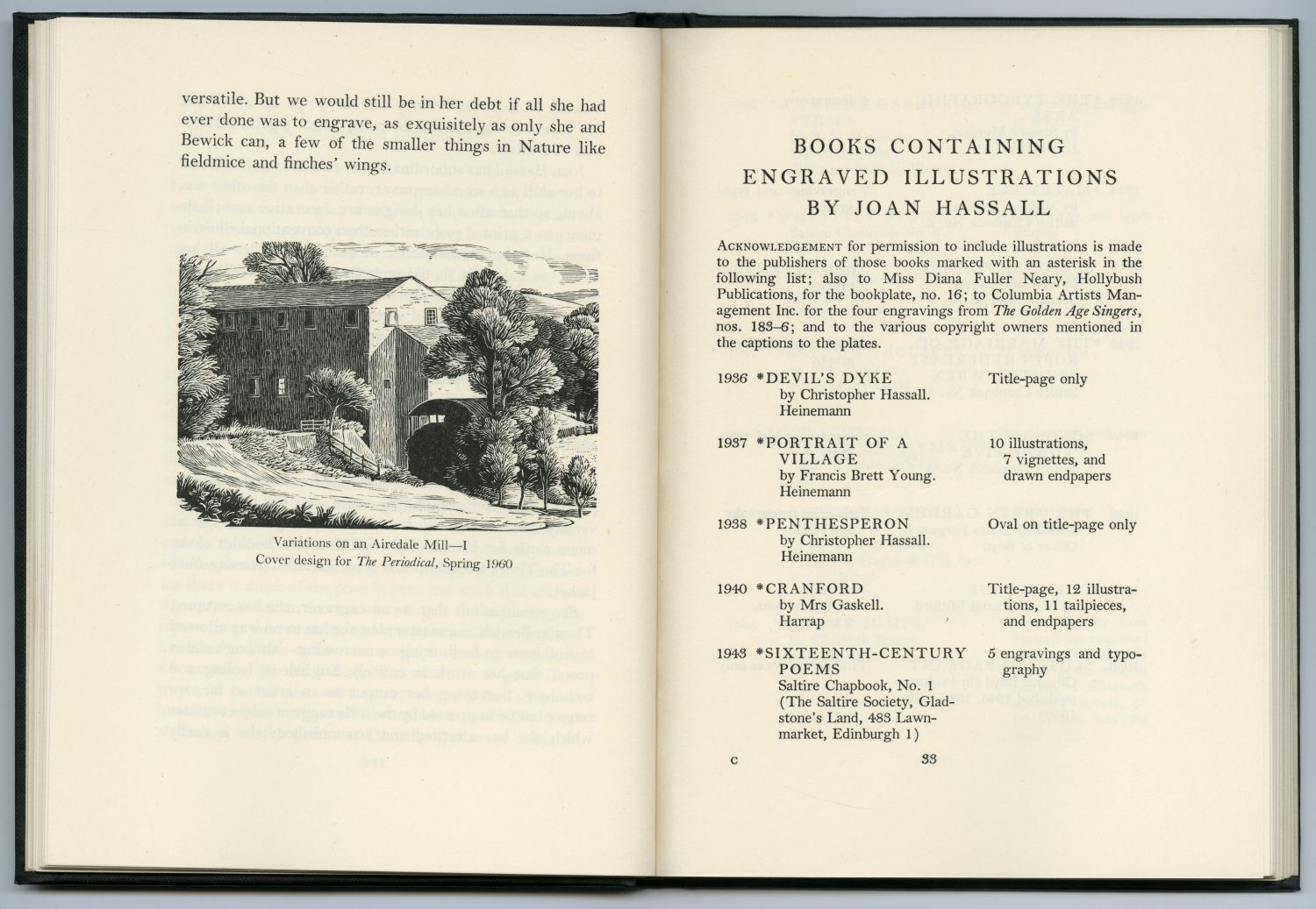『ジョアン・ハッサルの木版画』（1960年）書誌冒頭